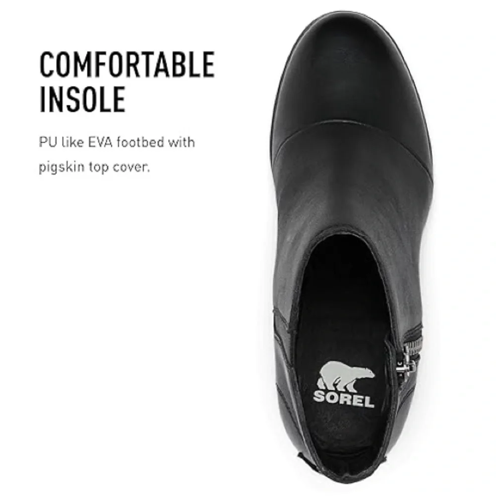 Sorel Joan Uptown Waterproof Leather Wedge Zip Bootie in Black, Size 8.5 - Picture 3 of 14
